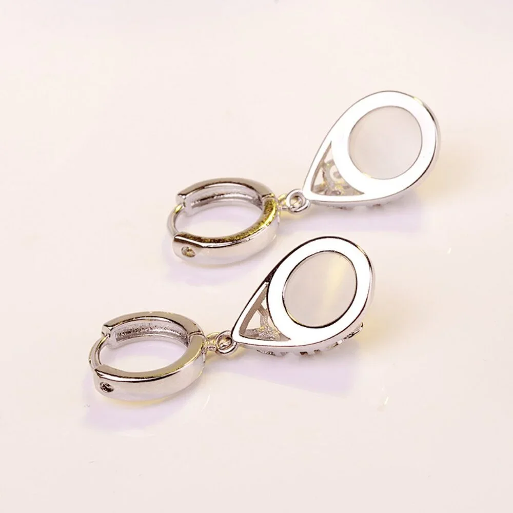🔥NEW 14K White Gold Plated 🤍White CZ Pear Charm Water Drop Earrings, GPMB1414